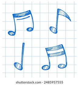 Vektorgrafik Handgezeichnete Musik Illustration Set. Detaillierte Notenskizze im Retro-Stil. Klassisches Skizzenelement. Zurück zur Schule.