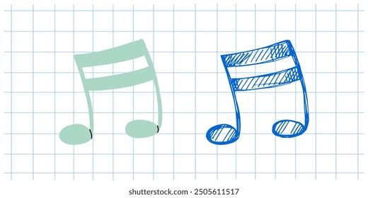Vector hand-drawn music Illustration set. Detailed retro style musical note sketch. Vintage sketch element. Back to School.