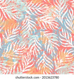 Vector hand-drawn natural ornament on textured background. Antique shabby seamless pattern for printed products like wallpapers, packaging, textiles. Modern design in trendy style.