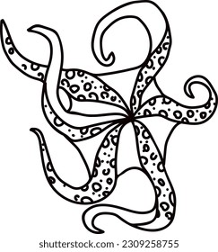 Vector. Hand-drawn octopus.Black outline. Doodle style.