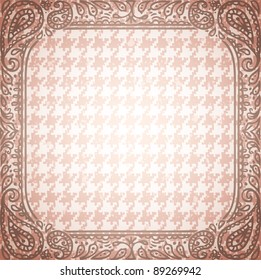 vector hand-drawn orange frame with paisleys on tablecloth background