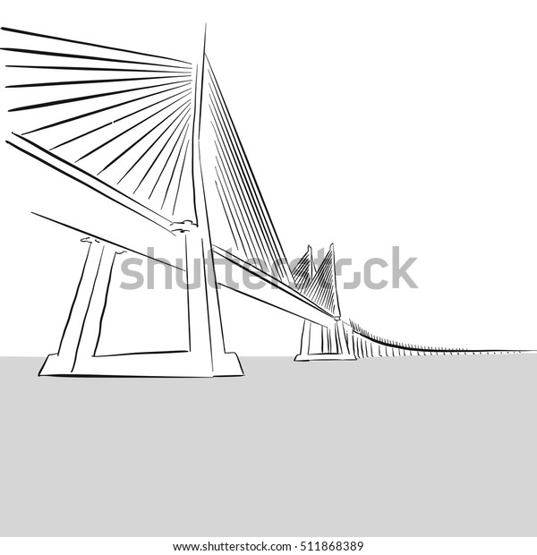 Vector Handdrawn Oresund Bridge Sweden Outline Stock Vector (Royalty ...