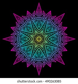 Vector hand-drawn oriental mandala, ethnic doodle mandala with colorful gradient ornament, isolated decorative template, Islam, Arabic, Indian, ottoman motifs, EPS 10