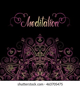 Vector hand-drawn oriental mandala with place for text, ethnic mandala border, decorative background with colorful gradient ornament, good for greeting card and invitation, EPS 10