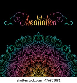 Vector hand-drawn oriental mandala with place for text, ethnic mandala border, decorative background with colorful gradient ornament, good for greeting card and invitation, EPS 10