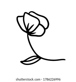 vector hand-drawn outline cartoon flower. stock single decorative Doodle element isolated on a white background. flower tattoo. tulip, poppy flower, sketch