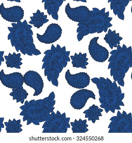 Vector hand-drawn paisley seamless pattern