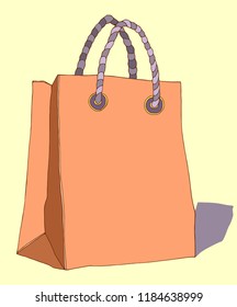 Vector hand-drawn paper bag with handles for shopping.Cartoon style for design.
