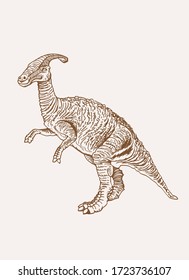 Vector hand-drawn parasaurolophus, graphical sepia illustration, dinosaur 