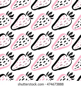 Vector hand-drawn pattern with ink strawberry. It can be used for a site, article, invitation cards, brochures, poster, t-shirts, mugs, wrapping paper etc.