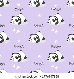 Vector. Hand-drawn pattern with pandas. Hand lettering panda. Panda's feet. Seamless wallpaper. Children's design. Kawaii animals.