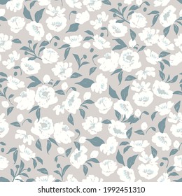 Vector hand-drawn pen brush textured flower and leaf illustration motif seamless repeat pattern digital file pattern artwork fashion home decor print floral fabric textile