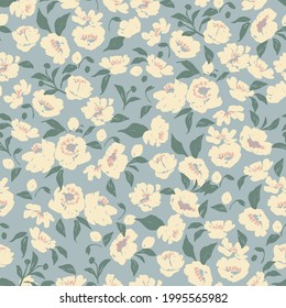 Vector Hand-drawn pen brush textured flower and leaf illustration motif seamless repeat pattern digital file pattern artwork fashion home decor print floral fabric textile