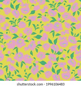Vector Hand-drawn pen brush textured flower and leaf illustration motif seamless repeat pattern digital file pattern artwork fashion home decor print floral fabric textile