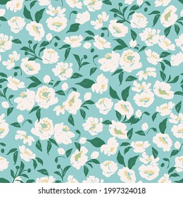 Vector Hand-drawn pen brush textured flower and leaf illustration motif seamless repeat pattern digital file pattern artwork fashion home decor print floral fabric textile
