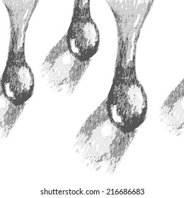 Vector hand-drawn raindrop seamless border. Pencil sketch. Tears. Abstract background. Monochrome raindrops texture. Drops of water.