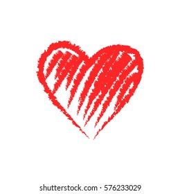 Corazón rojo dibujado a mano por vectores.