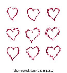 Vector handdrawn red hearts set