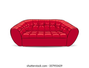 vector hand-drawn red sofa isolated on white. EPS