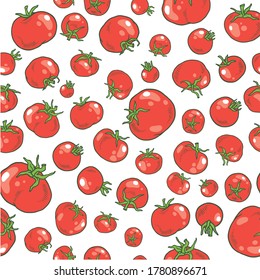 Vector hand-drawn red tomatoes. Pattern or background of tomatoes.