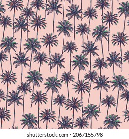 Vector hand-drawn retro color palm tree illustration seamless repeat pattern fashion fabric home decor print textile digital artwork 
