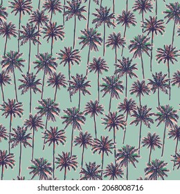 Vector hand-drawn retro color palm tree illustration seamless repeat pattern fashion fabric home decor print textile digital artwork 