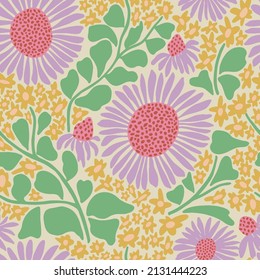 Vector hand-drawn retro sunflower illustration seamless repeat pattern fashion, home and kitchen print fabric  design digital artwork