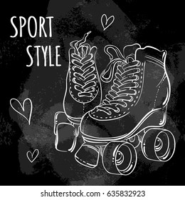 Vector hand-drawn rollers over the blackboard. Vintage chalk. Sport style design illustration isolated.