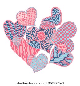 El fondo romántico vectorial dibujado a mano con el corazón de la ilustración de estilo doodle decorativo. Elemento de diseño, ilustración para libro de colorear, tarjeta de saludo, camisetas, impresión. 