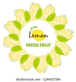 Vector hand-drawn round frame with Lemons, vector illustration isolated on white background. Lemons hand drawn botanical sketch style. Hand drawn eco design for fabric packaging- tea, oil