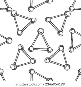 Vector hand-drawn school Illustration. Detailed retro style crystallized molecule seamless pattern. Vintage sketch drawing, doodle. Back to School.