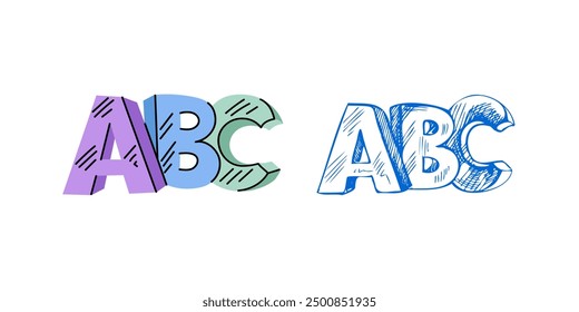 Vector hand-drawn school Illustration. Detailed retro style ABC lettering sketch. Vintage sketch element. Back to School. 
