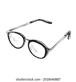 Vector hand-drawn school and office supplies Illustration. Detailed retro style eyeglasses sketch. Vintage sketch element. Back to School. School essential illustration.