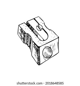 Vector hand-drawn school and office supplies Illustration. Detailed retro style sharpener sketch. Vintage sketch element. Back to School. School essential illustration.