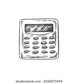 Vector hand-drawn school and office supplies Illustration. Detailed retro style calculator sketch. Vintage sketch element. Back to School. School essential illustration. 
