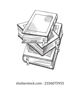 Escuelas y útiles de oficina de vectores. Ilustración. Esbozo detallado de libros de estilo retro. Esbozo vintage. De vuelta a la escuela. Ilustración esencial de la escuela.