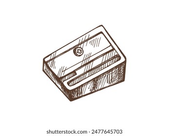 Vector hand-drawn school and office supplies Illustration. Detailed retro style sharpener sketch. Vintage sketch element. Back to School. School essential illustration.