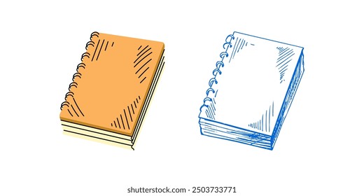 Vector hand-drawn school and office supplies Illustration. Detailed retro style notepad sketch. Vintage sketch element. Back to School. School essential illustration.