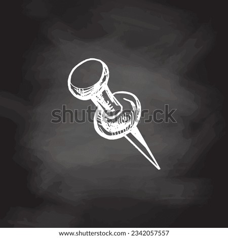 Vector hand-drawn school and office supplies Illustration. Detailed retro style push pin sketch on chalkboard background. Vintage sketch element. Back to School. School essential illustration. 