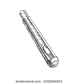 Illustration von handgezeichneten Schul- und Bürogeräten. Detaillierte Retro-Stationiermesser-Skizze. Vintage Sketch Element. Zurück zur Schule. 
