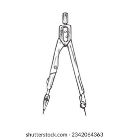 Vector hand-drawn school and office tools Illustration. Detailed retro style Architect's compass sketch. Vintage sketch element. Back to School. 