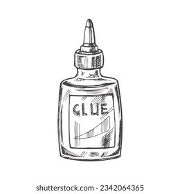 Vector hand-drawn school and office tools Illustration. Detailed retro glue sketch. Vintage sketch element. Back to School. 