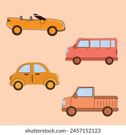 Vector hand-drawn seamless childish pattern with cute retro racing cars on a white background