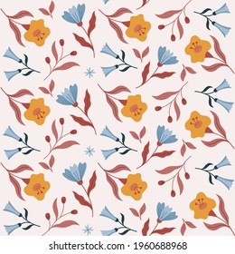 Vector hand-drawn seamless floral print. Cute girly fabric pattern design. Flowers on the pink background.