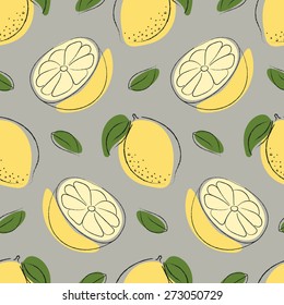 Vector hand-drawn seamless lemon pattern