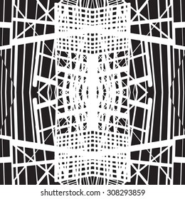 Vector hand-drawn seamless pattern with abstract urban ornament. Constructions. Abstract Background.