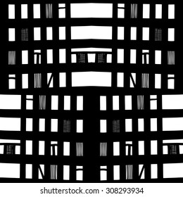 Vector hand-drawn seamless pattern with abstract urban ornament. Constructions. Abstract Background.