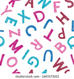 Vector hand-drawn seamless pattern with alphabet. Calligraphy font. Modern brush lettering. Grunge style texture. 