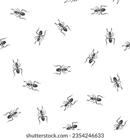 Vector hand-drawn seamless pattern with ants isolated on white. Endless texture with insects in sketch style.