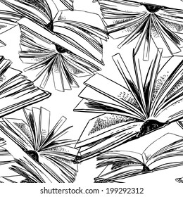 Vector hand-drawn seamless pattern with books. 